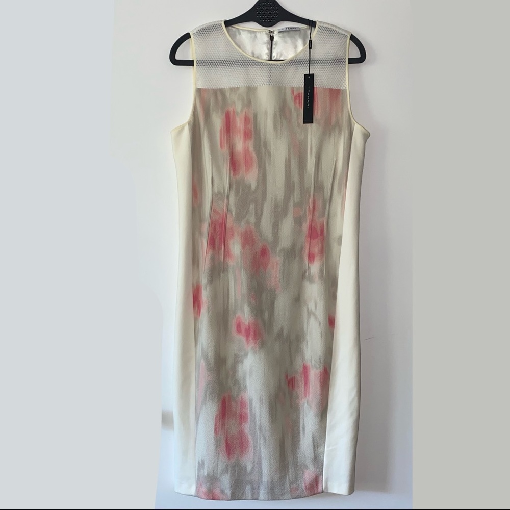 NWT T Tahari Dakota Watercolor Pink Mesh Sheath Dress